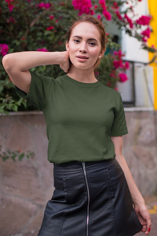 Regular Fit Dark olive Green T shirt