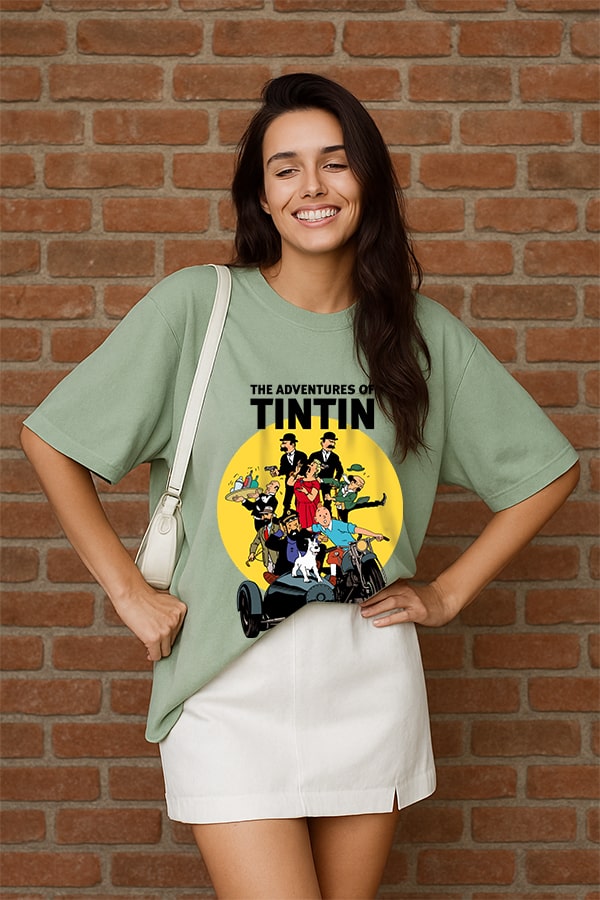 Oversized Adven tintin Light Olive T shirt