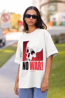 Hazuku Women's White No War Graphic Printed Oversized T-Shirt Cotton Streetwear Tee
