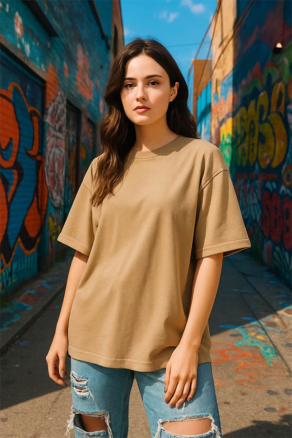 Oversized Premium Terry Cotton Beige T shirt
