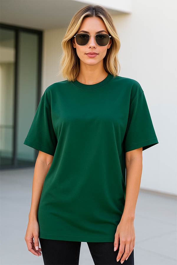 Oversized Premium Terry Cotton Bottle Green T shirt