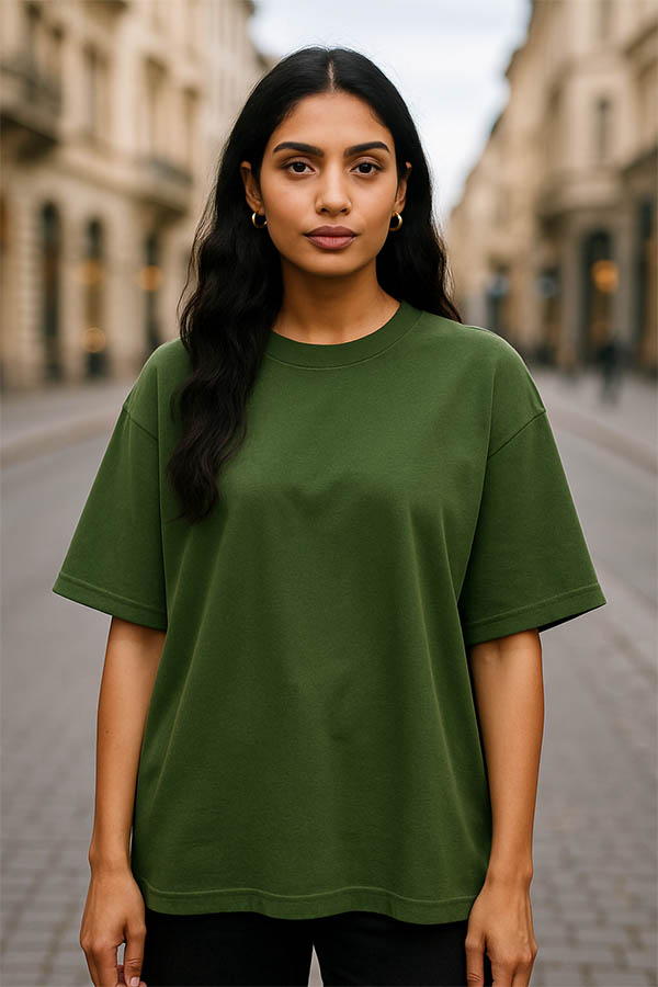 Oversize Premium Terry Cotton Olive Green T shirt