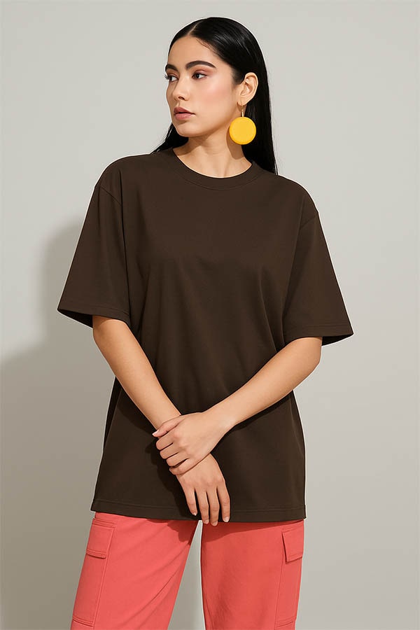 Women's Oversized Terry-Brown T-Shirt