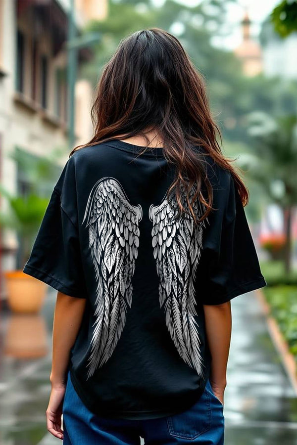 Oversized Angel Wings Black T-shirt