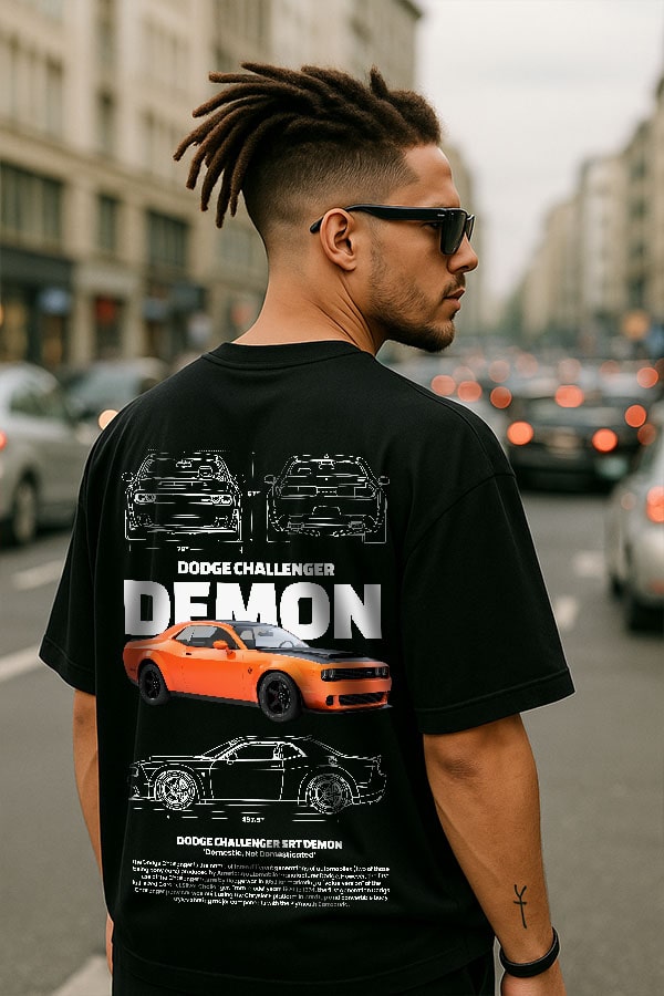 Oversized Automobile Car Black Tshirt- Demon