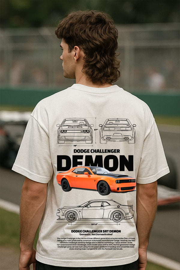 Oversized Automobile Car white Tshirt- Demon