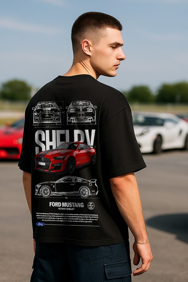 Oversized Automobile Car Black Tshirt- Ford Mustang