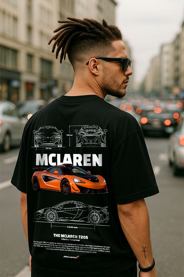 Oversized Automobile Car Black Tshirt- Mclaren