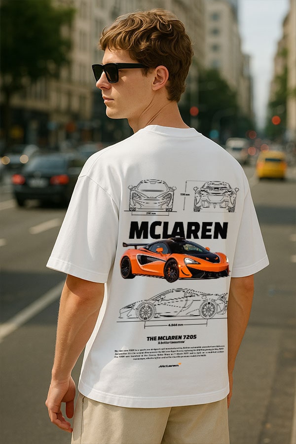 Oversized Automobile Car white Tshirt- Mclaren