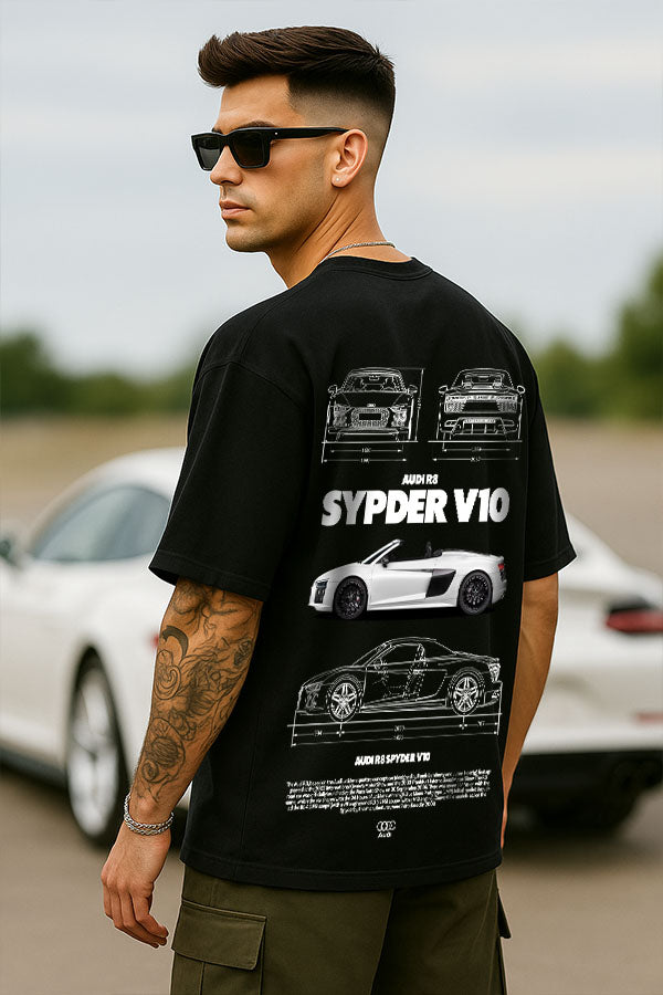 Oversized Automobile Black  Tshirt- Audi R 8