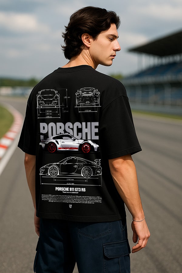 Oversized Automobile Black T shirt - Porshe