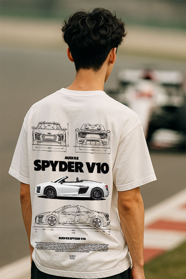 Oversized Automobile White  Tshirt- Audi R 8