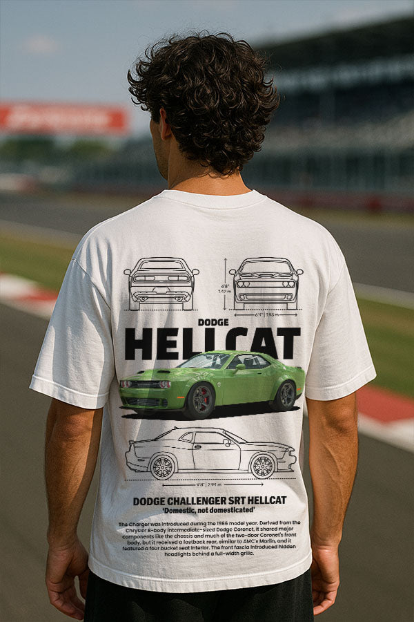 Oversized Automobile White Tshirt - Dodge Hellcat