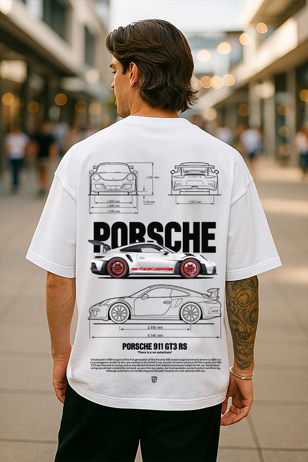 Oversized Automobile White Tshirt - Porshe