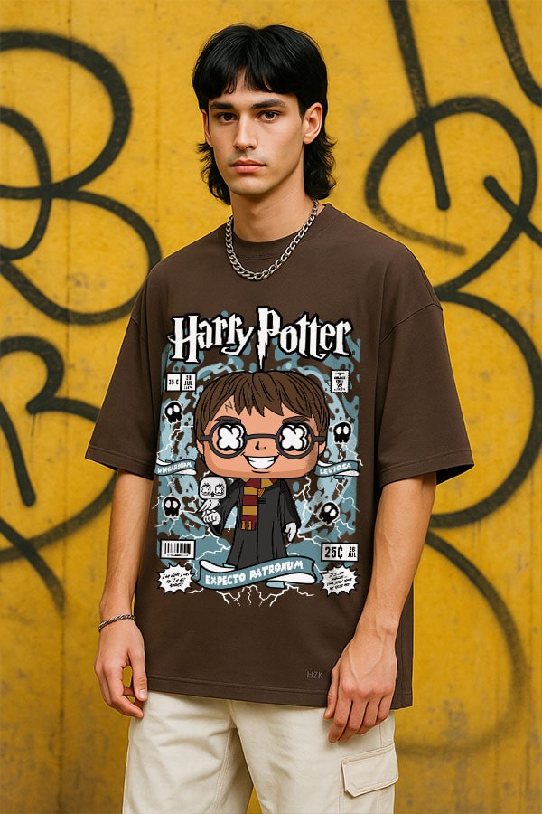 Oversized Brown Tshirt - Harry Potter Big Head