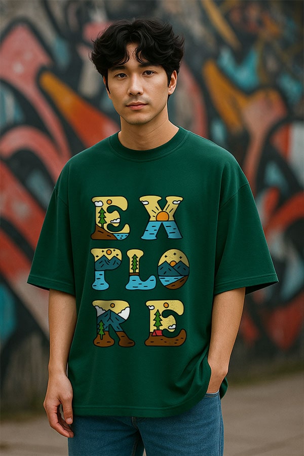 Oversized Explore Green T shirt
