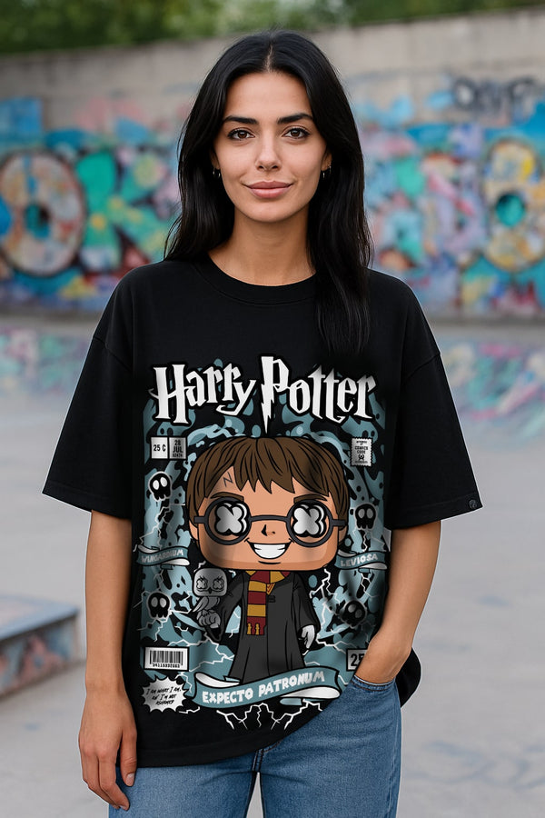 Oversized Graphic Printed Black T-shirt