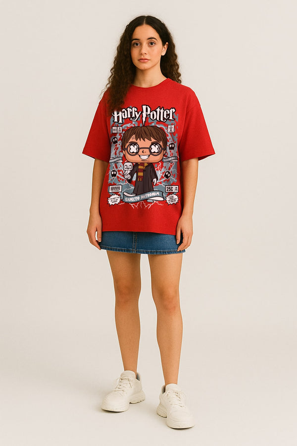 Oversized Graphic Printed Red T-shirt