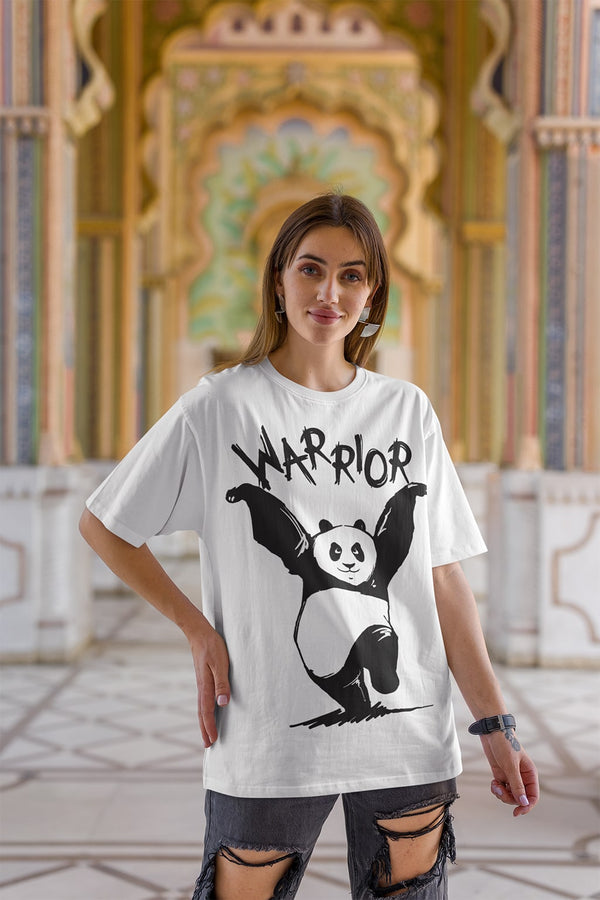 Oversized Panda Warrior White T shirt