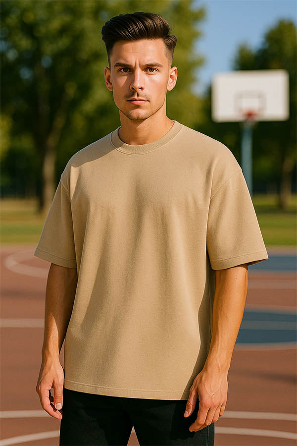 Oversized Premium Terry Cotton Beige T shirt