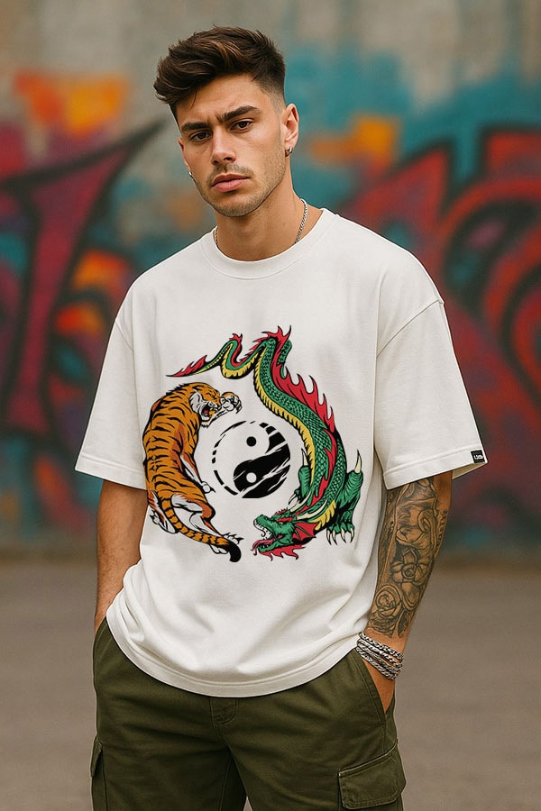 Oversized Premium White Yin-Yang T shirt