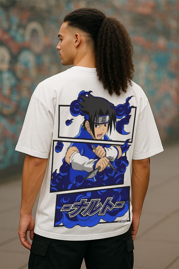 Oversized Sasuke Uchiha White T shirt