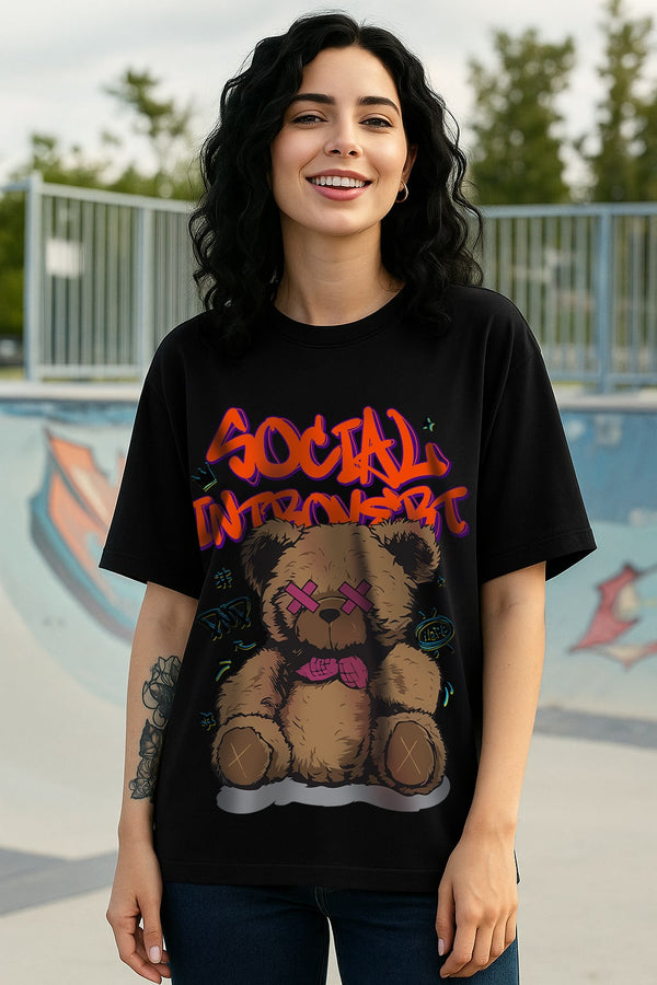 Oversized Teddy Bear black t shirt