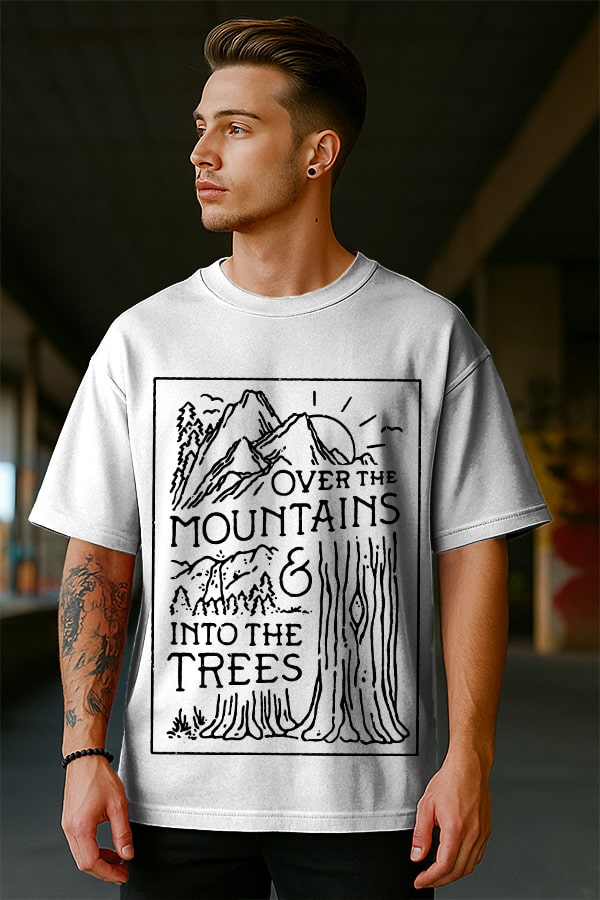 Oversized Travel White T shirt - Mountain