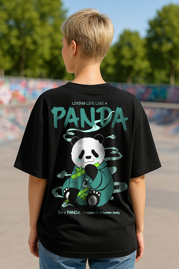 Oversized cute panda black t shirt