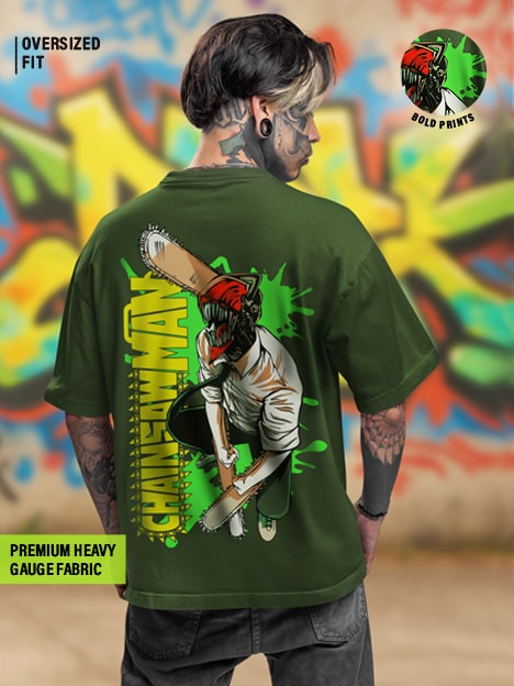 Oversized Premium Chainsaw Man Olive Green T shirt