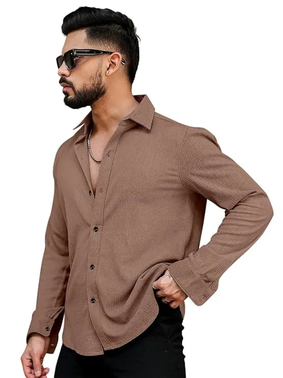 Men's Regular Fit Poly Popcorn Casual Shirt